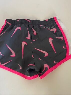 Nike Black Shorts with Pink Swoosh Print and Pink Trim